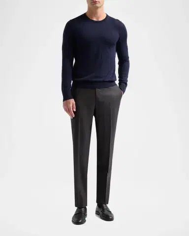 Isaia Men's Filo Corallo Wool Knit Crewneck Sweater | Thumbnail 2 Isaia Men's Filo Corallo Wool Knit Crewneck Sweater | Thumbnail 2