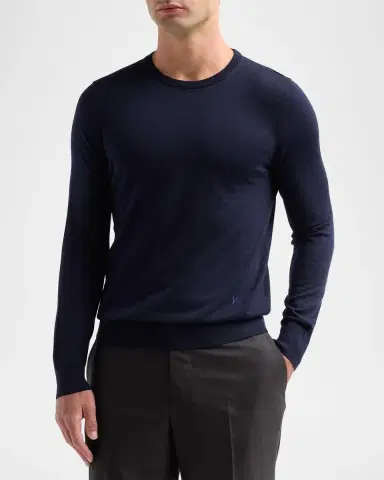 Isaia Men's Filo Corallo Wool Knit Crewneck Sweater | Thumbnail 4 Isaia Men's Filo Corallo Wool Knit Crewneck Sweater | Thumbnail 4