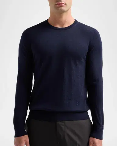 Isaia Men's Filo Corallo Wool Knit Crewneck Sweater | Thumbnail 5 Isaia Men's Filo Corallo Wool Knit Crewneck Sweater | Thumbnail 5