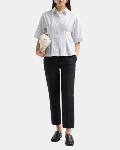 Jil Sander Pinstriped Pleated Short-Sleeve Shirt | Thumbnail 2 Jil Sander Pinstriped Pleated Short-Sleeve Shirt | Thumbnail 2