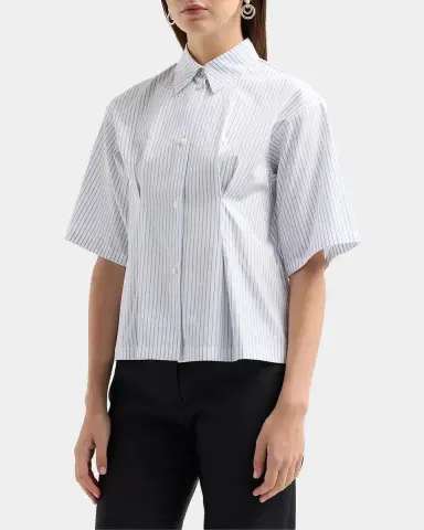 Jil Sander Pinstriped Pleated Short-Sleeve Shirt | Thumbnail 4 Jil Sander Pinstriped Pleated Short-Sleeve Shirt | Thumbnail 4