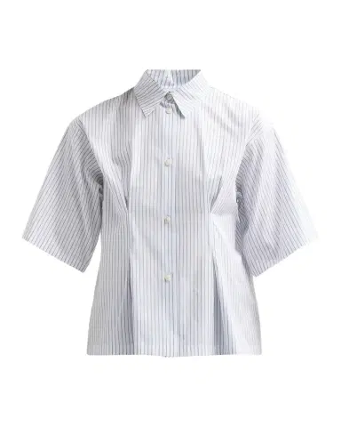 Jil Sander Pinstriped Pleated Short-Sleeve Shirt | Thumbnail 1 Jil Sander Pinstriped Pleated Short-Sleeve Shirt | Thumbnail 1