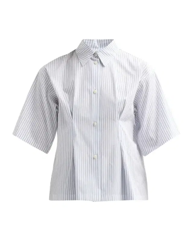 Pinstriped Pleated Short-Sleeve Shirt Pinstriped Pleated Short-Sleeve Shirt