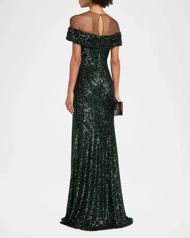 Naeem Khan Off-The-Shoulder Sequined Illusion Gown | Thumbnail 3 Naeem Khan Off-The-Shoulder Sequined Illusion Gown | Thumbnail 3
