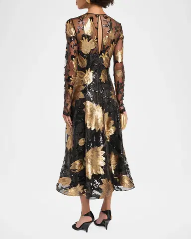 Naeem Khan Long-Sleeve Sequined Illusion Midi Dress | Thumbnail 3 Naeem Khan Long-Sleeve Sequined Illusion Midi Dress | Thumbnail 3