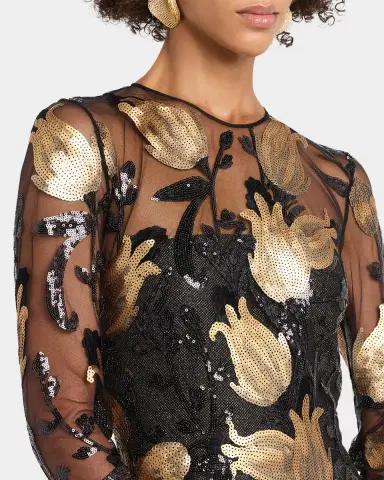 Naeem Khan Long-Sleeve Sequined Illusion Midi Dress | Thumbnail 5 Naeem Khan Long-Sleeve Sequined Illusion Midi Dress | Thumbnail 5