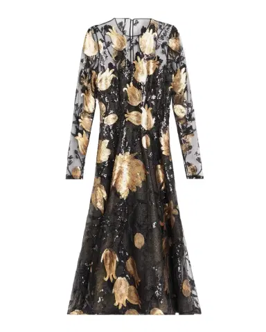 Naeem Khan Long-Sleeve Sequined Illusion Midi Dress | Thumbnail 1 Naeem Khan Long-Sleeve Sequined Illusion Midi Dress | Thumbnail 1