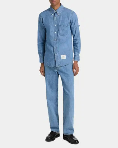 Thom Browne Men's Chambray Nametag Button-Down Shirt | Thumbnail 2 Thom Browne Men's Chambray Nametag Button-Down Shirt | Thumbnail 2