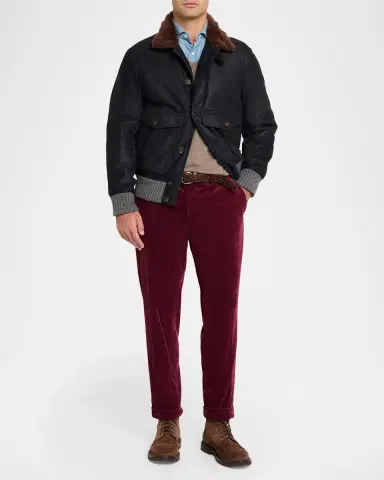Brunello Cucinelli Men's Shearling-Collar Leather Bomber Jacket | Thumbnail 2 Brunello Cucinelli Men's Shearling-Collar Leather Bomber Jacket | Thumbnail 2