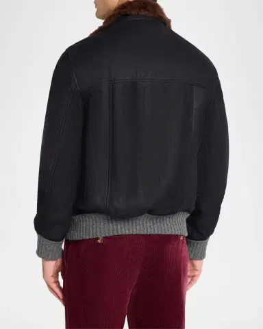 Brunello Cucinelli Men's Shearling-Collar Leather Bomber Jacket | Thumbnail 3 Brunello Cucinelli Men's Shearling-Collar Leather Bomber Jacket | Thumbnail 3