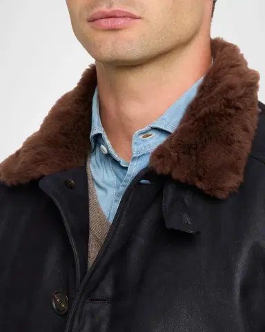 Brunello Cucinelli Men's Shearling-Collar Leather Bomber Jacket | Thumbnail 5 Brunello Cucinelli Men's Shearling-Collar Leather Bomber Jacket | Thumbnail 5