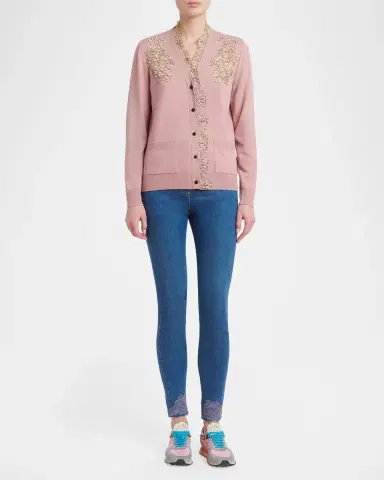 Valentino Garavani Lace-Hem Denim Skinny-Leg Ankle Jeans | Thumbnail 2 Valentino Garavani Lace-Hem Denim Skinny-Leg Ankle Jeans | Thumbnail 2