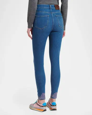 Valentino Garavani Lace-Hem Denim Skinny-Leg Ankle Jeans | Thumbnail 3 Valentino Garavani Lace-Hem Denim Skinny-Leg Ankle Jeans | Thumbnail 3