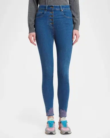 Valentino Garavani Lace-Hem Denim Skinny-Leg Ankle Jeans | Thumbnail 4 Valentino Garavani Lace-Hem Denim Skinny-Leg Ankle Jeans | Thumbnail 4