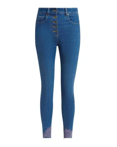 Valentino Garavani Lace-Hem Denim Skinny-Leg Ankle Jeans | Thumbnail 1 Valentino Garavani Lace-Hem Denim Skinny-Leg Ankle Jeans | Thumbnail 1