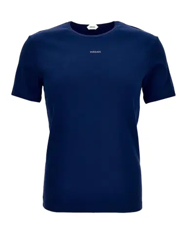 Versace Men's Logo Rib-Knit Cotton Crewneck T-Shirt | Thumbnail 2 Versace Men's Logo Rib-Knit Cotton Crewneck T-Shirt | Thumbnail 2