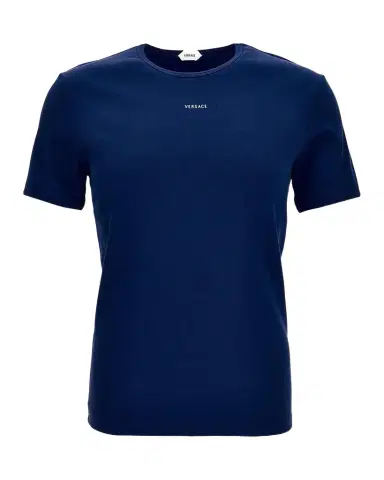 Versace Men's Logo Rib-Knit Cotton Crewneck T-Shirt | Thumbnail 1 Versace Men's Logo Rib-Knit Cotton Crewneck T-Shirt | Thumbnail 1