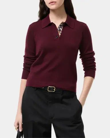 Burberry Mandy Wool Long-Sleeve Polo Shirt | Thumbnail 2 Burberry Mandy Wool Long-Sleeve Polo Shirt | Thumbnail 2