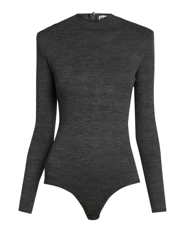Padded-Shoulder Wool Jersey Bodysuit Padded-Shoulder Wool Jersey Bodysuit