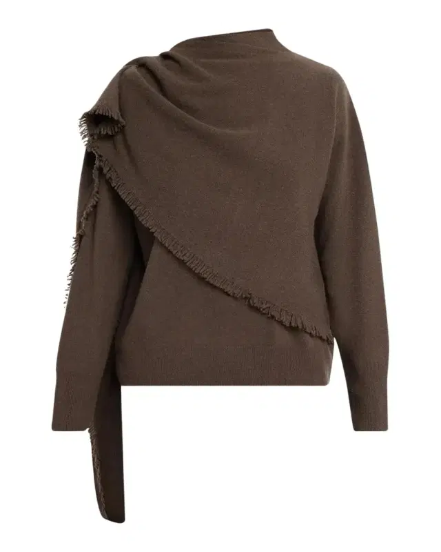Draped-Shawl Fringed Wool-Cashmere Sweater Draped-Shawl Fringed Wool-Cashmere Sweater
