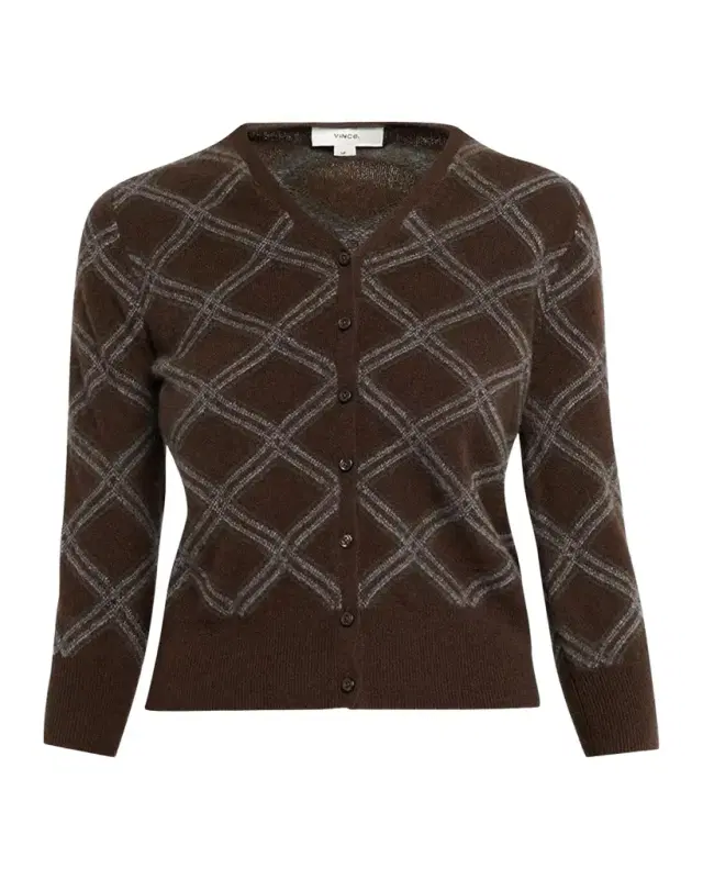Diamond Plaid Cashmere V-Neck Cardigan Diamond Plaid Cashmere V-Neck Cardigan