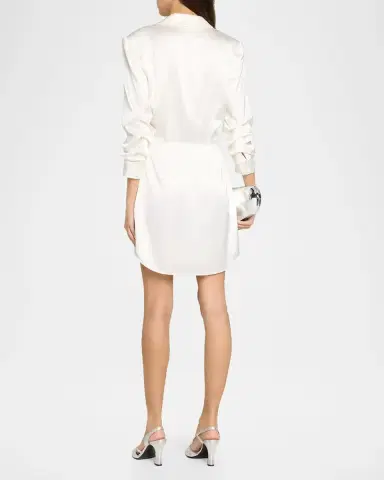 Cinq à Sept Sabina Scrunched-Sleeve Satin Mini Wrap Dress | Thumbnail 3 Cinq à Sept Sabina Scrunched-Sleeve Satin Mini Wrap Dress | Thumbnail 3