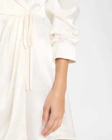 Cinq à Sept Sabina Scrunched-Sleeve Satin Mini Wrap Dress | Thumbnail 6 Cinq à Sept Sabina Scrunched-Sleeve Satin Mini Wrap Dress | Thumbnail 6