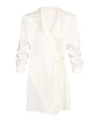 Cinq à Sept Sabina Scrunched-Sleeve Satin Mini Wrap Dress | Thumbnail 1 Cinq à Sept Sabina Scrunched-Sleeve Satin Mini Wrap Dress | Thumbnail 1