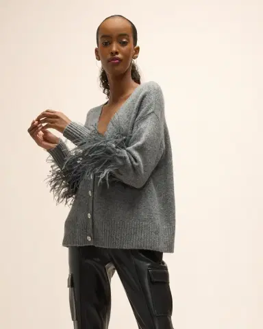 Cinq à Sept Briana Feather-Cuff Knit Cardigan | Thumbnail 5 Cinq à Sept Briana Feather-Cuff Knit Cardigan | Thumbnail 5