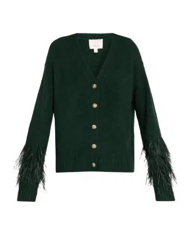 Cinq à Sept Briana Feather-Cuff Knit Cardigan | Thumbnail 1 Cinq à Sept Briana Feather-Cuff Knit Cardigan | Thumbnail 1
