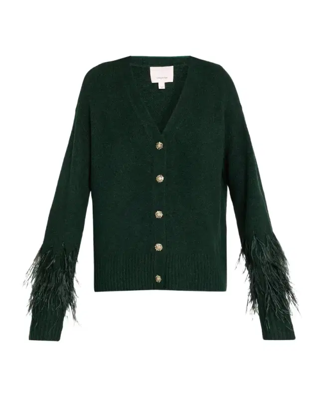 Briana Feather-Cuff Knit Cardigan Briana Feather-Cuff Knit Cardigan