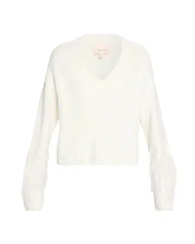 Cinq à Sept Brianne Feather-Trim V-Neck Sweater | Thumbnail 1 Cinq à Sept Brianne Feather-Trim V-Neck Sweater | Thumbnail 1