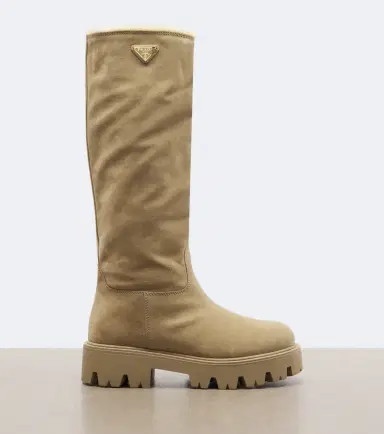 Prada Shearling-lined suede knee-high boots | Thumbnail 2 Prada Shearling-lined suede knee-high boots | Thumbnail 2
