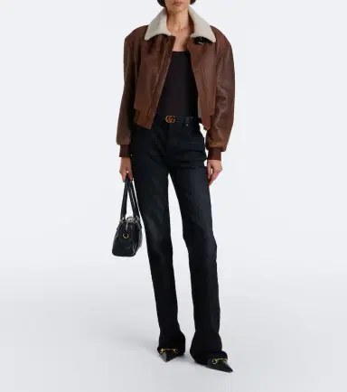 Gucci Shearling-trimmed leather blouson jacket | Thumbnail 5 Gucci Shearling-trimmed leather blouson jacket | Thumbnail 5