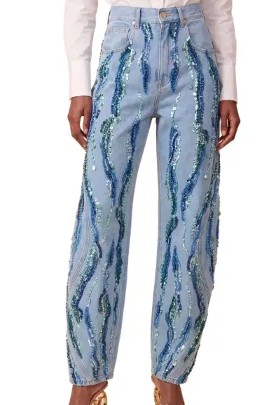PatBo WAVES EMBROIDERED DENIM PANTS (RUNWAY) | Thumbnail 1 PatBo WAVES EMBROIDERED DENIM PANTS (RUNWAY) | Thumbnail 1