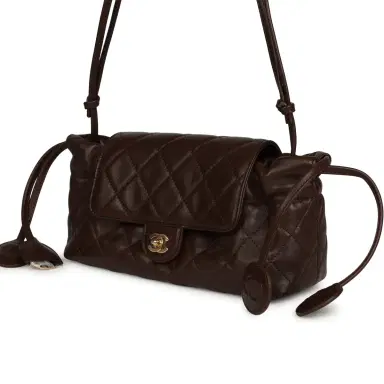 Chanel Chanel Drawstring Flap Bag with Leather Strap Dark Brown Lambskin Gold Hardware | Thumbnail 5 Chanel Chanel Drawstring Flap Bag with Leather Strap Dark Brown Lambskin Gold Hardware | Thumbnail 5