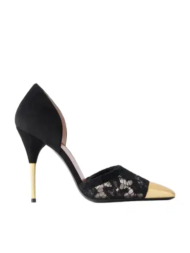 Valentino Garavani Sinead D'orsay 105 Suede-trimmed Lace Pumps | Thumbnail 1 Valentino Garavani Sinead D'orsay 105 Suede-trimmed Lace Pumps | Thumbnail 1
