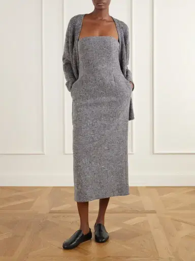 Auralee Strapless Wool-tweed Midi Dress | Thumbnail 2 Auralee Strapless Wool-tweed Midi Dress | Thumbnail 2