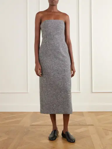 Auralee Strapless Wool-tweed Midi Dress | Thumbnail 3 Auralee Strapless Wool-tweed Midi Dress | Thumbnail 3