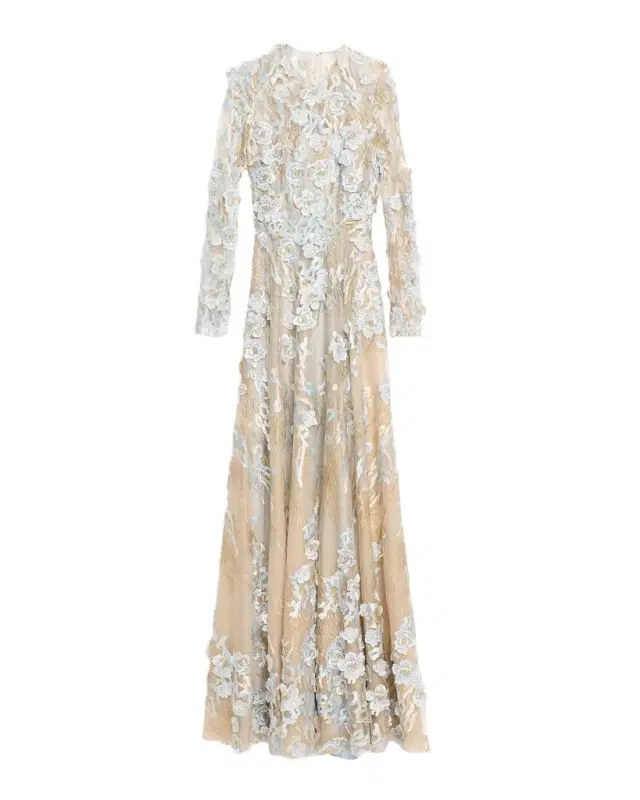 Metallic Flower Lace Long-Sleeve Gown Metallic Flower Lace Long-Sleeve Gown