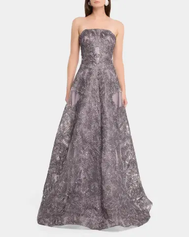 Naeem Khan Strapless Metallic Raffia Gown | Thumbnail 2 Naeem Khan Strapless Metallic Raffia Gown | Thumbnail 2