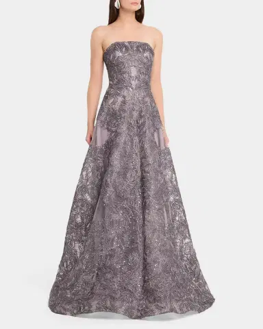 Naeem Khan Strapless Metallic Raffia Gown | Thumbnail 4 Naeem Khan Strapless Metallic Raffia Gown | Thumbnail 4