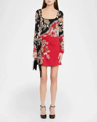 Roberto Cavalli Ruched Long-Sleeve Floral Mini Dress | Thumbnail 2 Roberto Cavalli Ruched Long-Sleeve Floral Mini Dress | Thumbnail 2