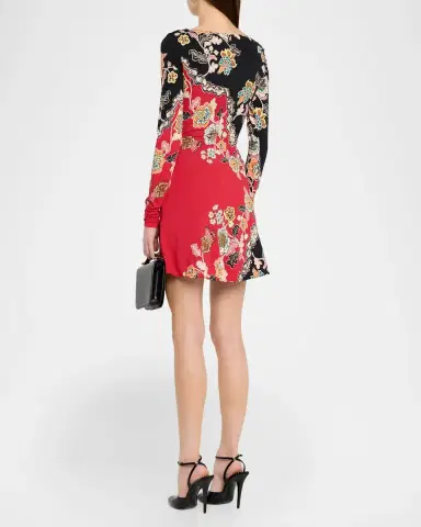 Roberto Cavalli Ruched Long-Sleeve Floral Mini Dress | Thumbnail 3 Roberto Cavalli Ruched Long-Sleeve Floral Mini Dress | Thumbnail 3
