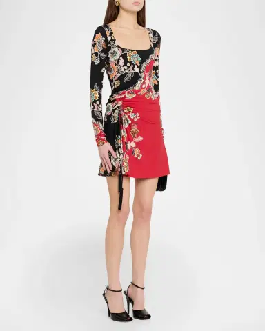 Roberto Cavalli Ruched Long-Sleeve Floral Mini Dress | Thumbnail 4 Roberto Cavalli Ruched Long-Sleeve Floral Mini Dress | Thumbnail 4