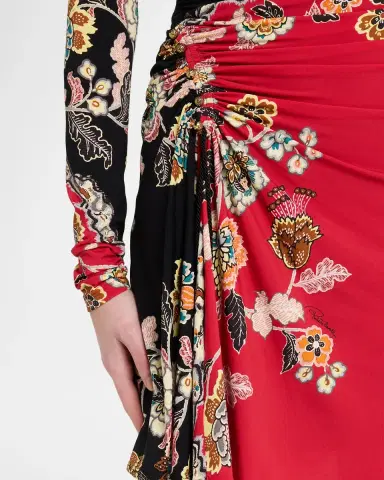 Roberto Cavalli Ruched Long-Sleeve Floral Mini Dress | Thumbnail 5 Roberto Cavalli Ruched Long-Sleeve Floral Mini Dress | Thumbnail 5