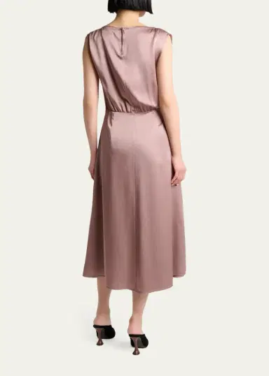 Lanvin Sleeveless Satin Butttoned Wrap Midi Dress | Thumbnail 3 Lanvin Sleeveless Satin Butttoned Wrap Midi Dress | Thumbnail 3