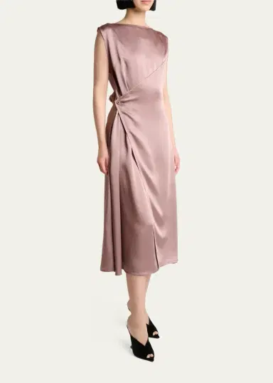 Lanvin Sleeveless Satin Butttoned Wrap Midi Dress | Thumbnail 4 Lanvin Sleeveless Satin Butttoned Wrap Midi Dress | Thumbnail 4