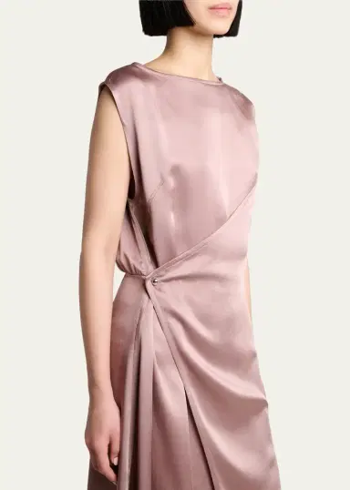 Lanvin Sleeveless Satin Butttoned Wrap Midi Dress | Thumbnail 5 Lanvin Sleeveless Satin Butttoned Wrap Midi Dress | Thumbnail 5
