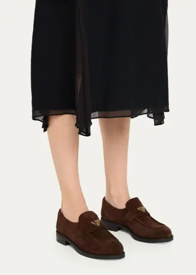 Prada Triangle Logo Suede Penny Loafers | Thumbnail 2 Prada Triangle Logo Suede Penny Loafers | Thumbnail 2
